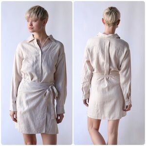 Xirena Fiona Linen Button Front Wrap Apron Dress Sz XS